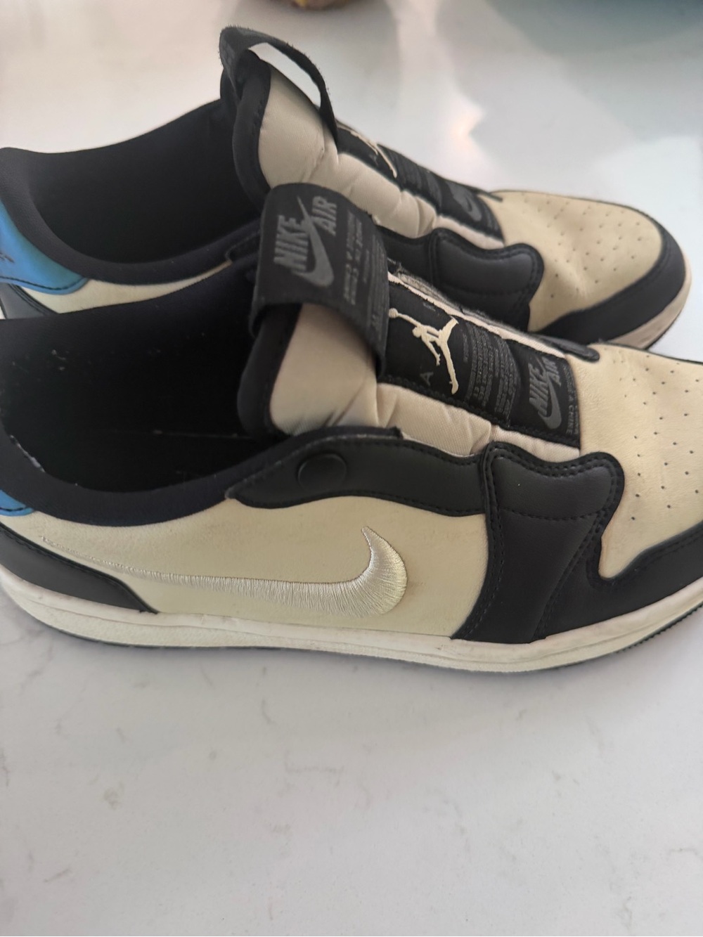 Nike Low Top Leather Sneakers - Black, Cream & Blue Accent
